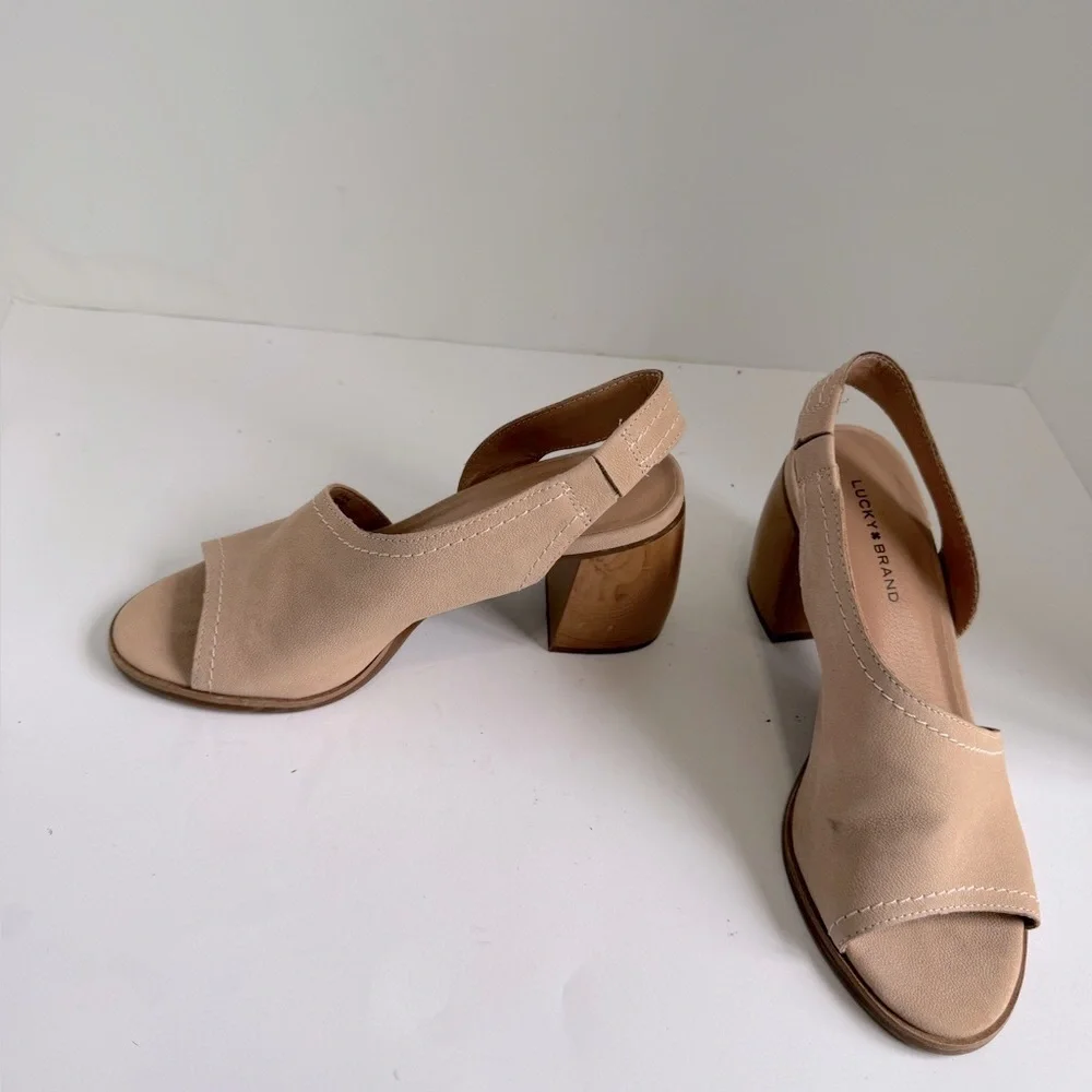Lucky Brand Xilna Leather Slingback Heels Brown Womens Size 8 - Picture 3 of 14